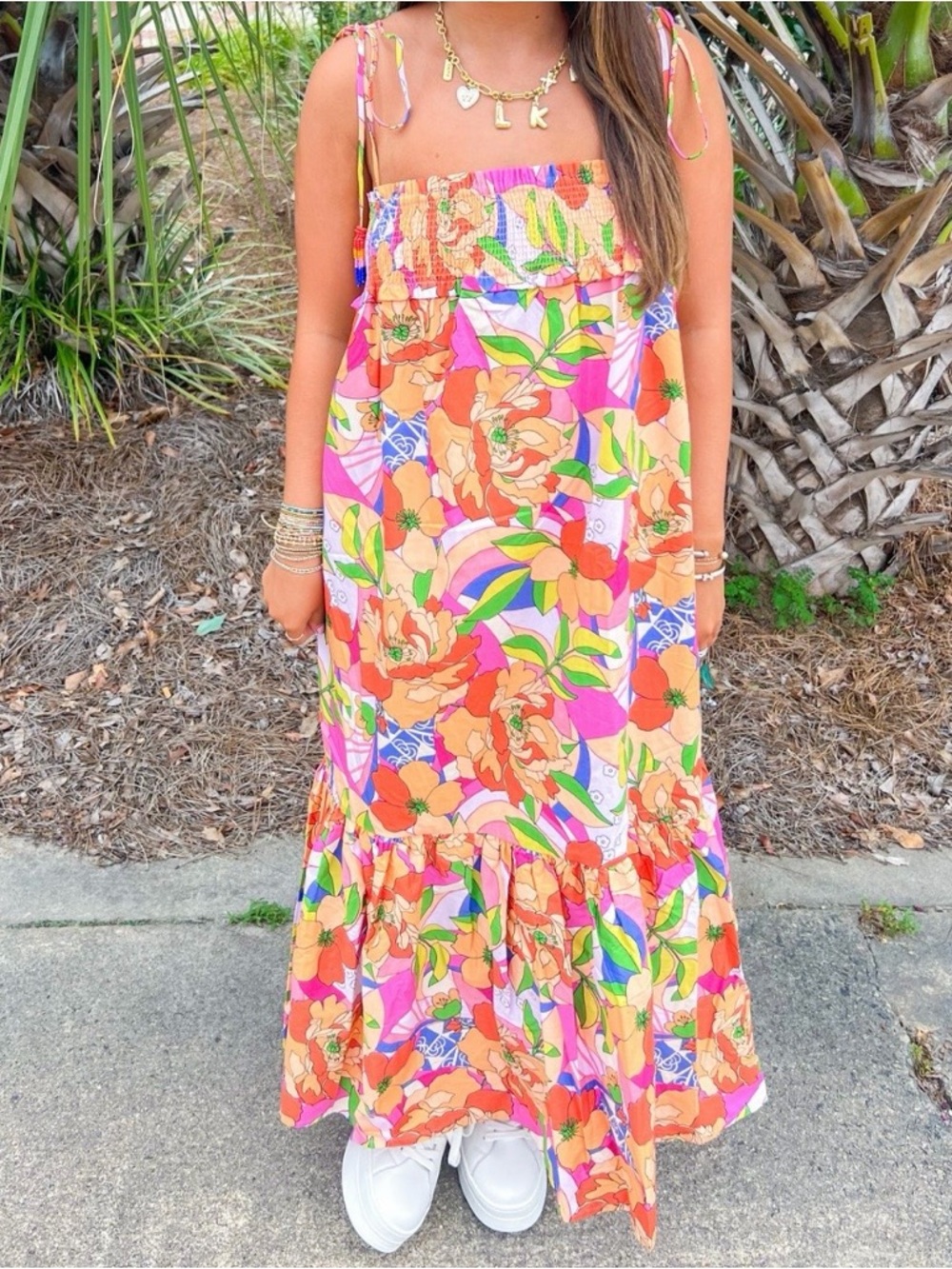 Vibrant Floral Tie-Shoulder Boutique Maxi Dress - Multi
